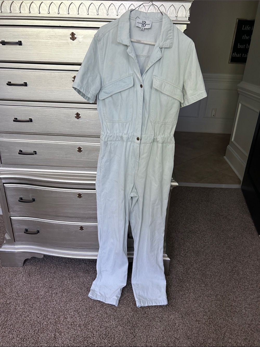 Light Wash Short Sleeve Denim Coverall Jumpsuit